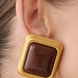 Inaya Square Stud Earring - Gold