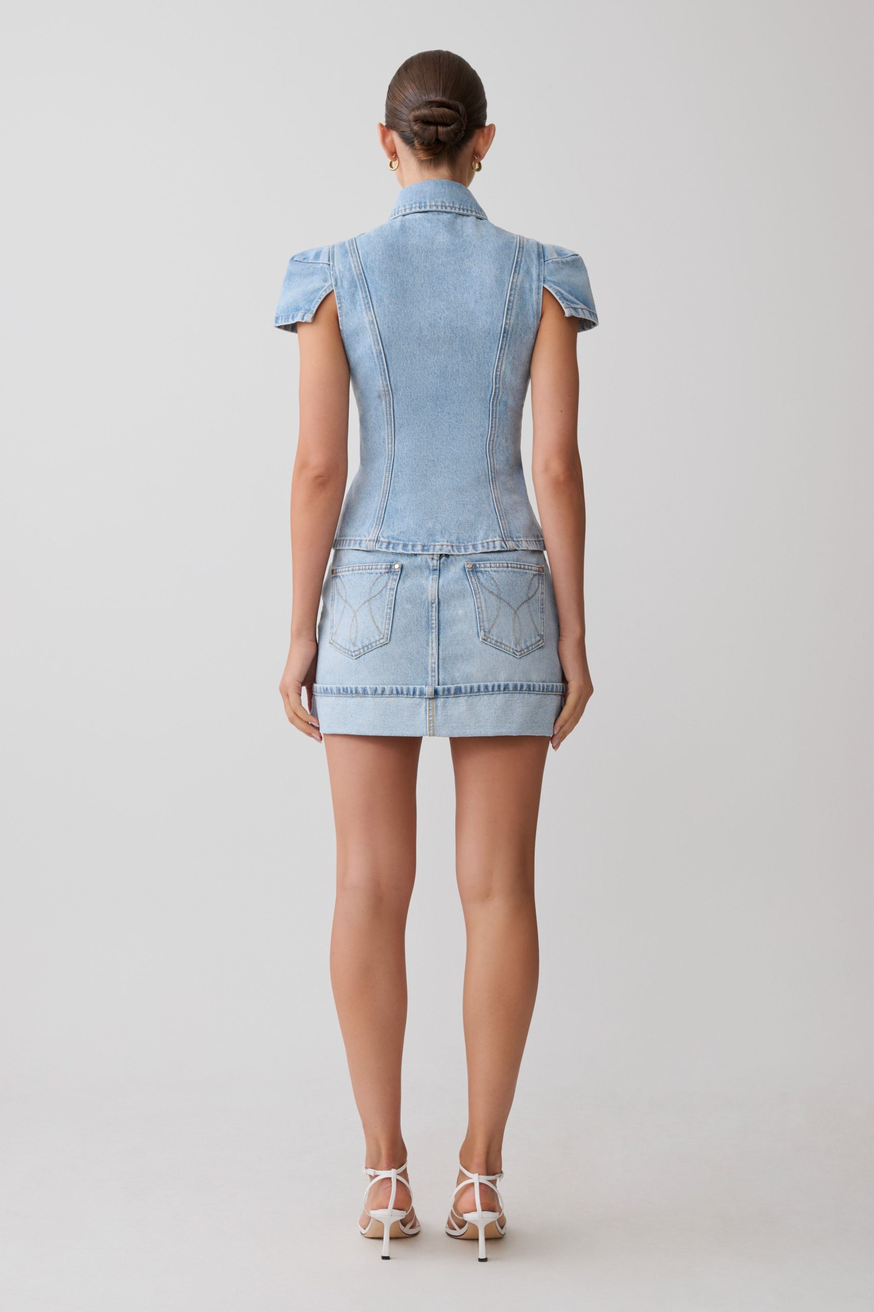 Bently Short Sleeve Denim Top - Washed Light Blue - Image 2