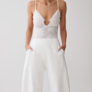 Jasper Sheer Plunge Lace Bodysuit - Ivory