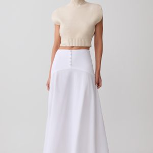 Selma Curved Waist Midi Skirt - White