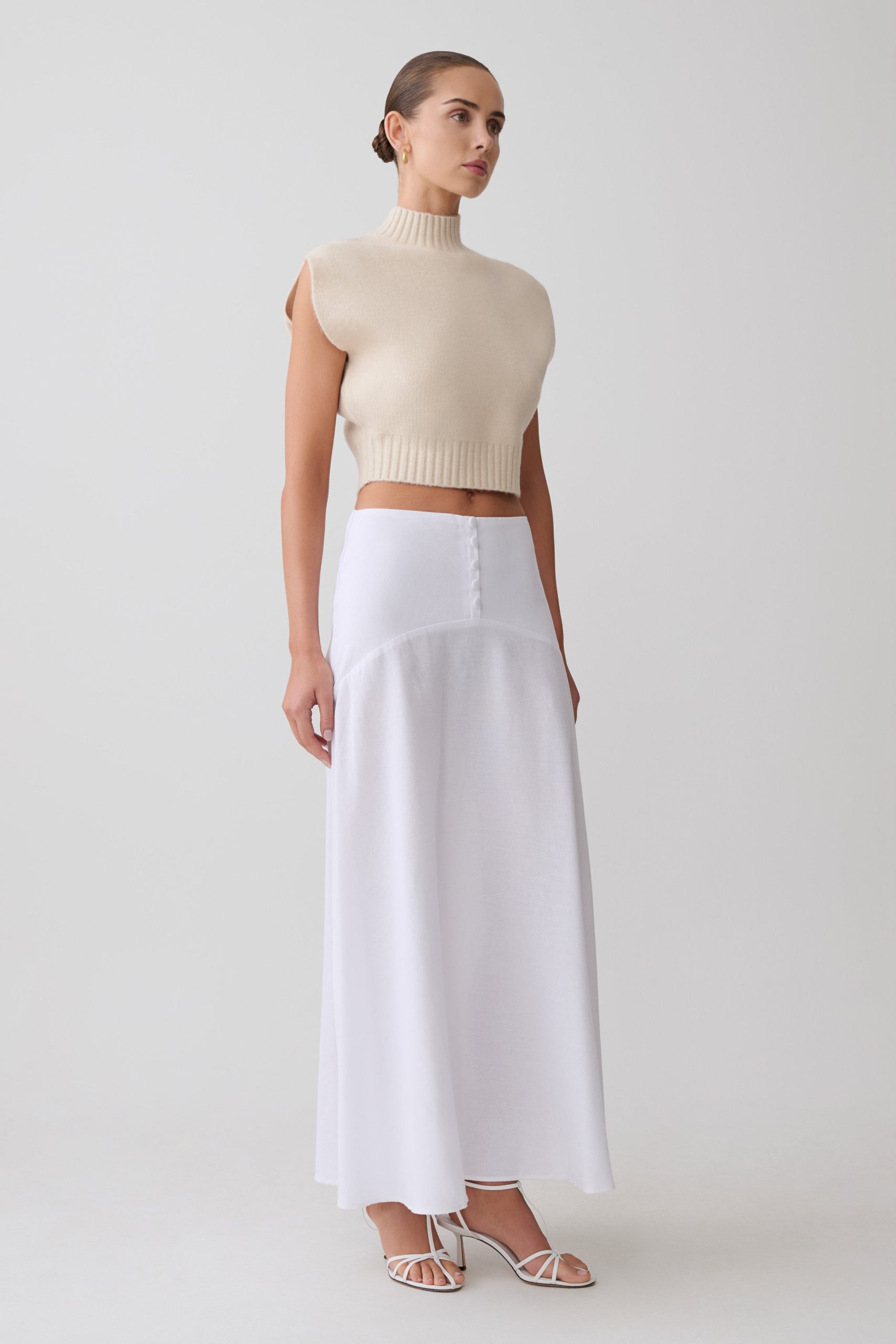 Selma Curved Waist Midi Skirt - White - Image 2