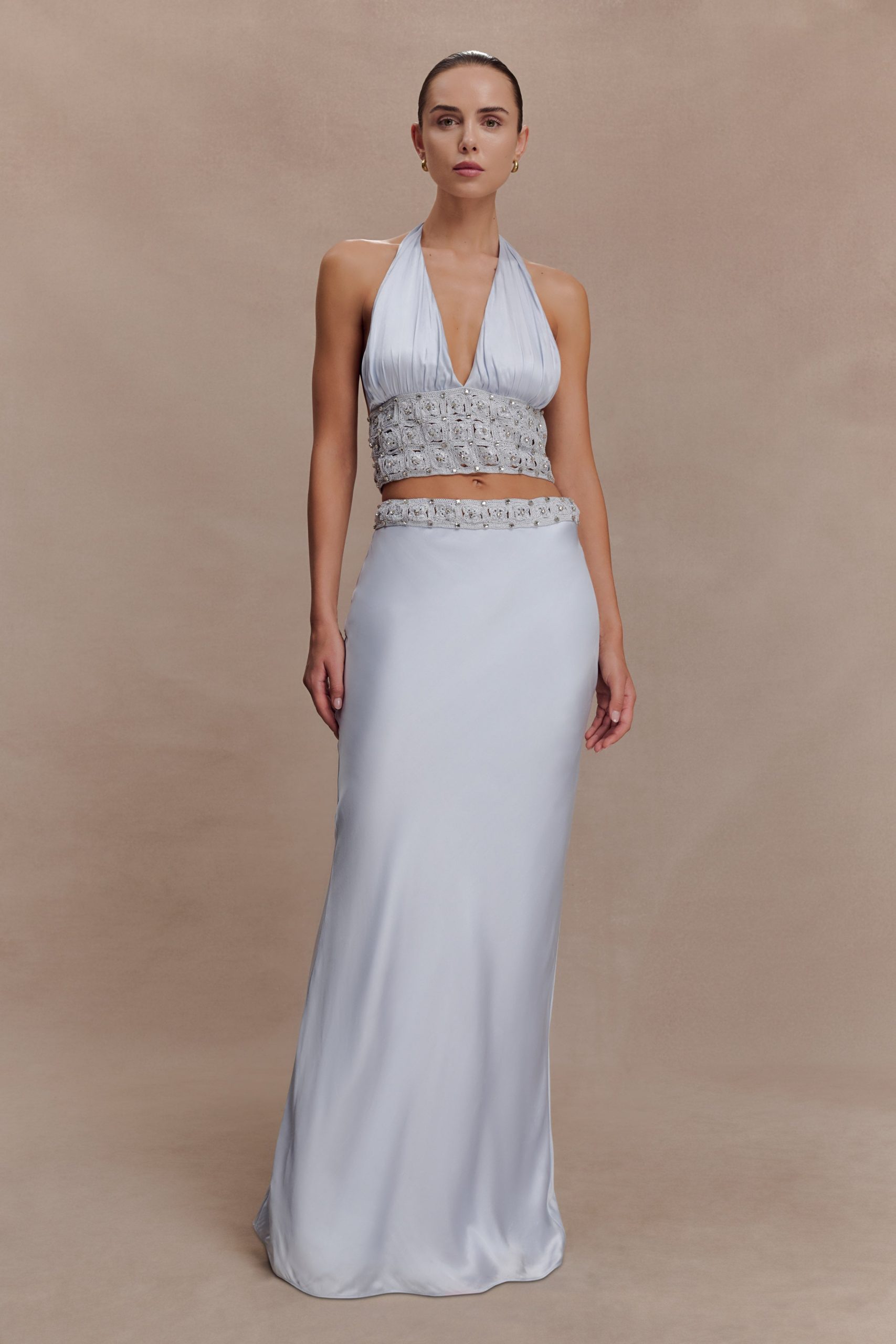 Clementine Chiffon Hand Beaded Top - Pale Blue - Image 5