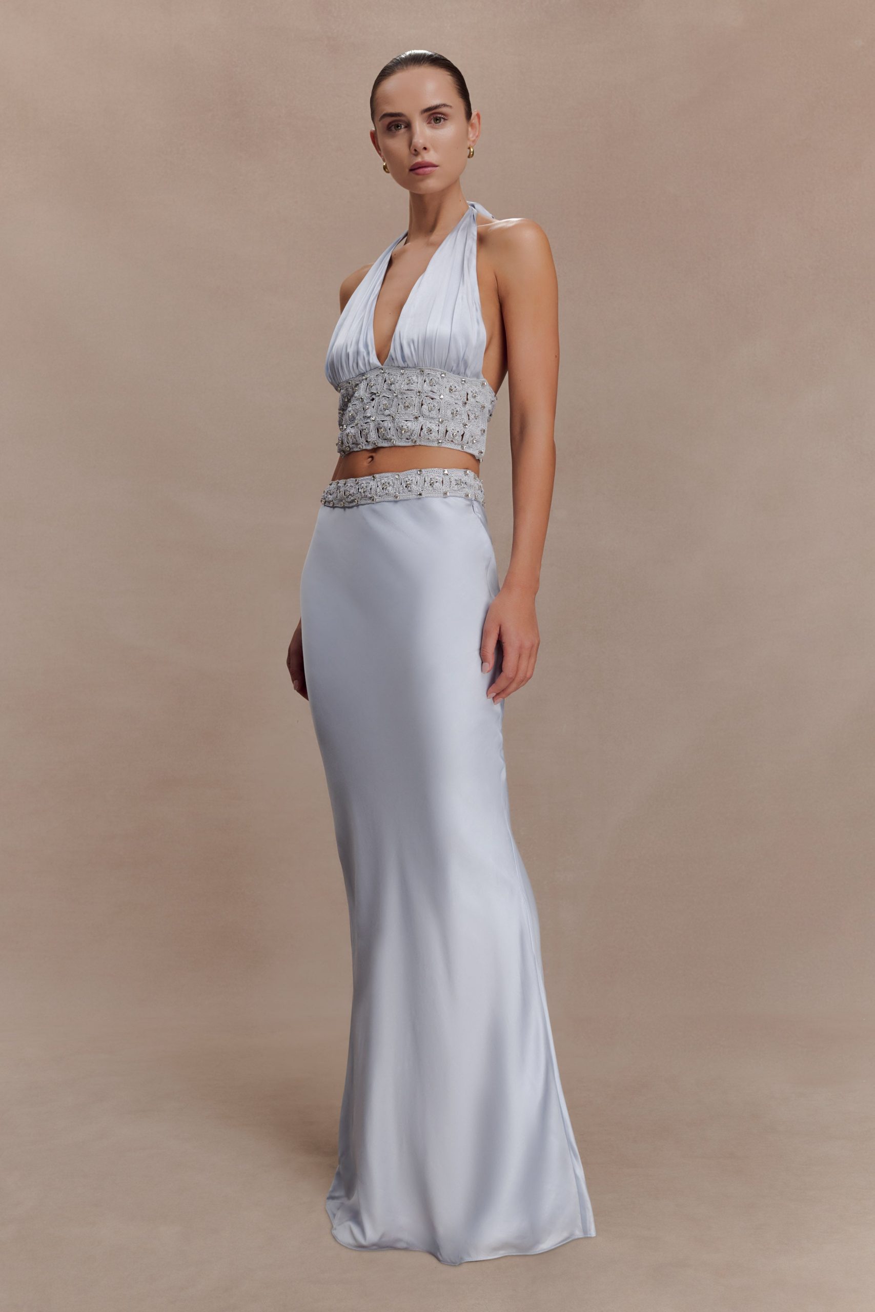 Clementine Chiffon Hand Beaded Maxi Skirt - Pale Blue - Image 3