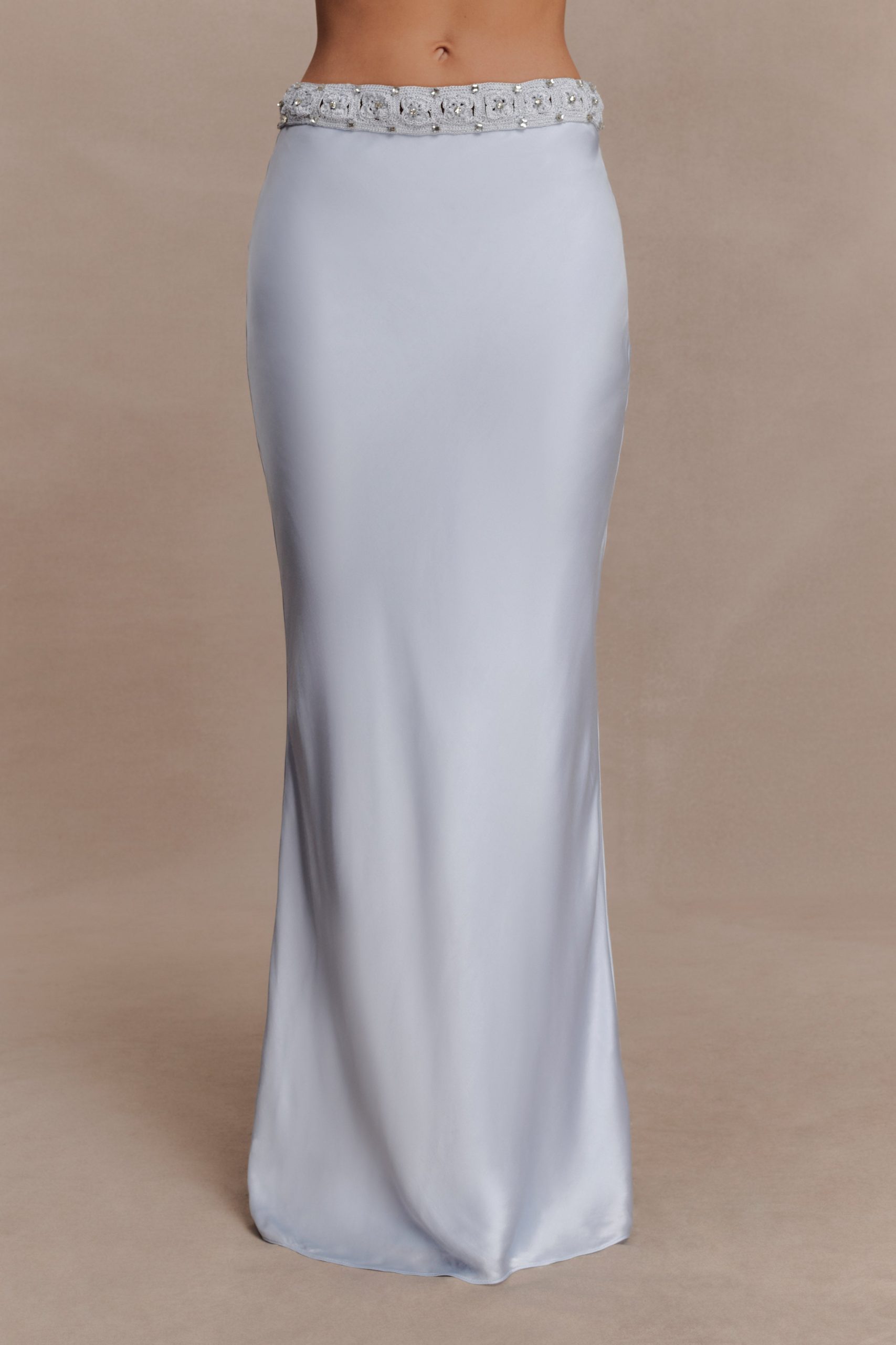Clementine Chiffon Hand Beaded Maxi Skirt - Pale Blue - Image 6