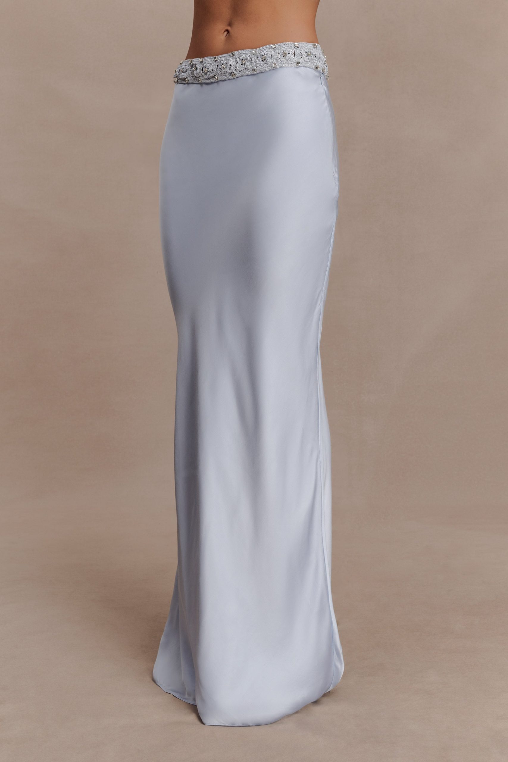 Clementine Chiffon Hand Beaded Maxi Skirt - Pale Blue - Image 4