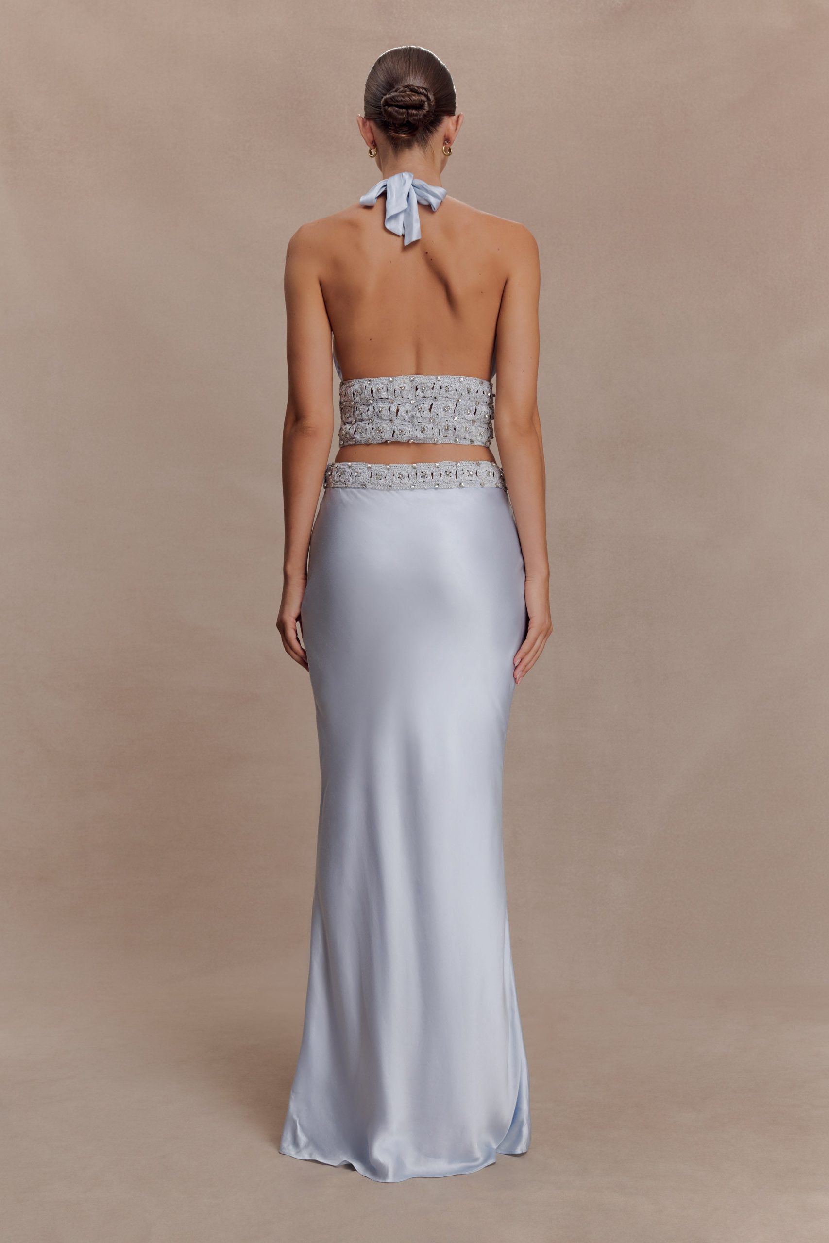 Clementine Chiffon Hand Beaded Maxi Skirt - Pale Blue - Image 2
