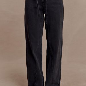 Perrie Mid Rise Straight Leg Tie Jeans - Washed Black