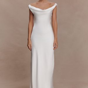 Ashley Cowl Neck Lace And Satin Maxi Dress - Ivory
