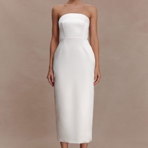 Ophelia Peplum Satin Maxi Dress - Ivory