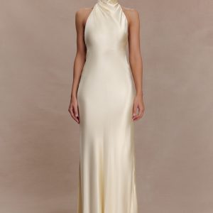 Esther Iridescent Satin Cowl Maxi Dress - Lemon Sorbet