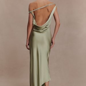 Yvette Slip Maxi Dress With Asymmetrical Hem - Sage