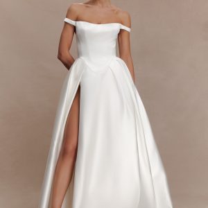 Willow Off Shoulder Satin Maxi Gown - White