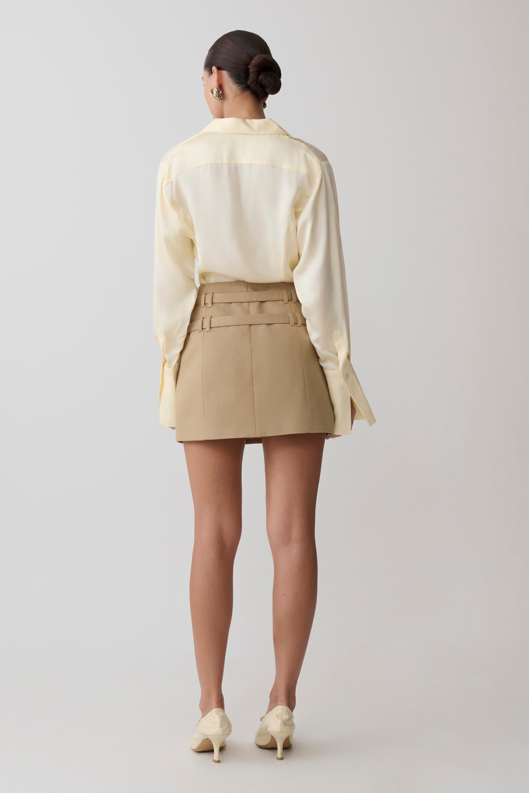 Gia Long Sleeve Satin Shirt - Buttermilk - Image 3