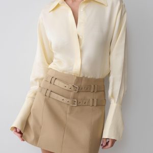 Gia Long Sleeve Satin Shirt - Buttermilk