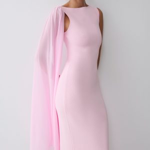 Farid Bandage Midi Dress With Chiffon - Baby Pink