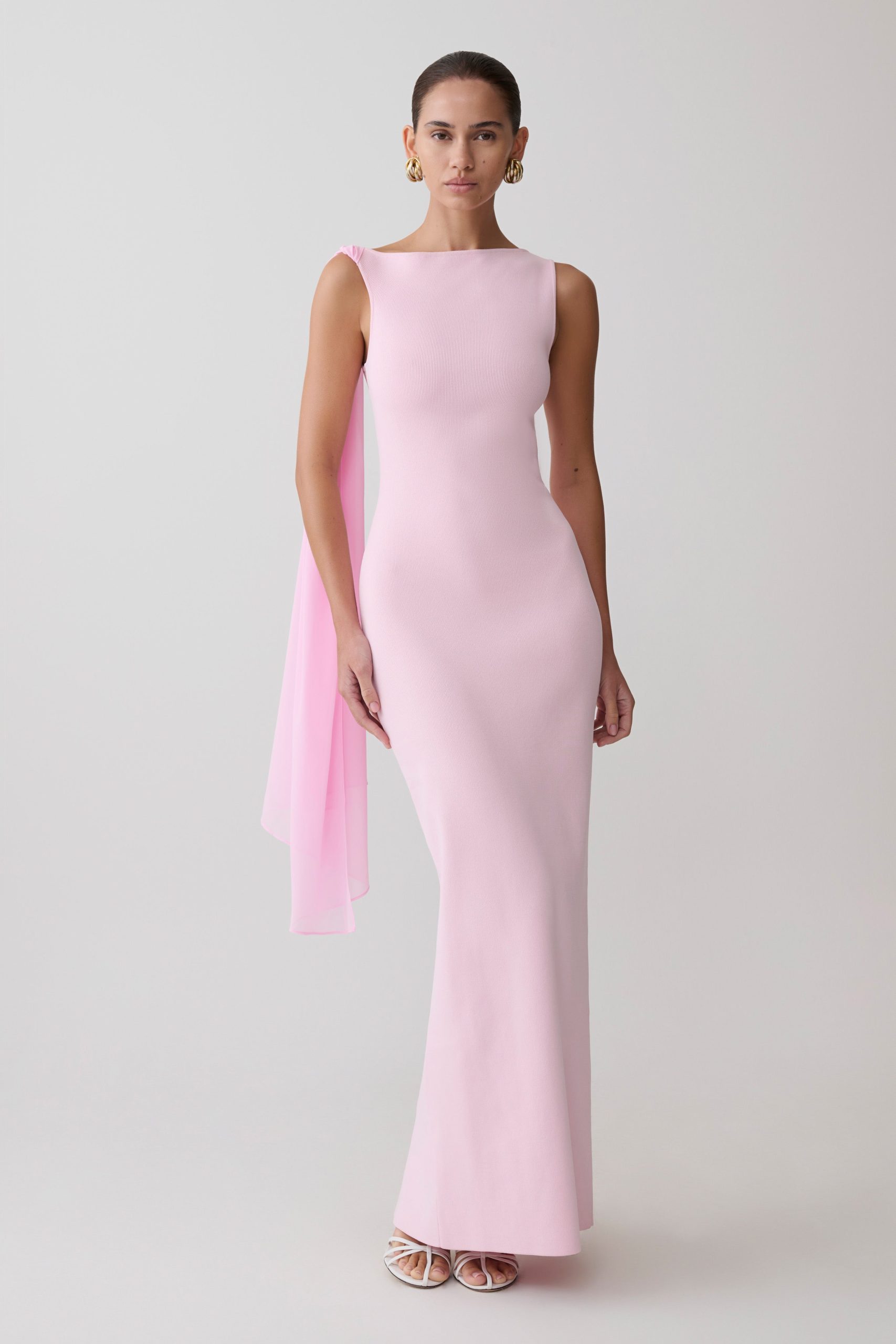 Farid Bandage Midi Dress With Chiffon - Baby Pink - Image 2