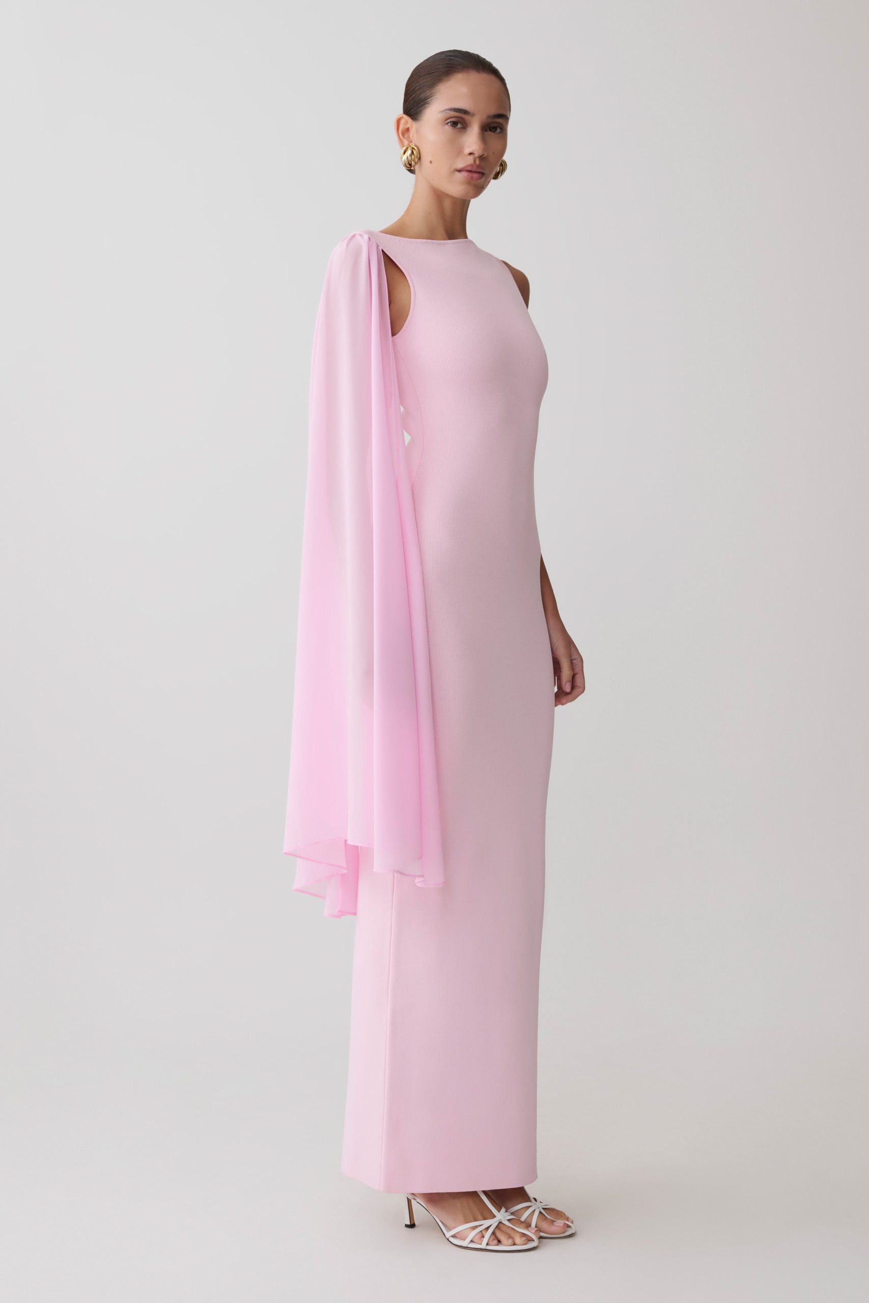 Farid Bandage Midi Dress With Chiffon - Baby Pink - Image 3