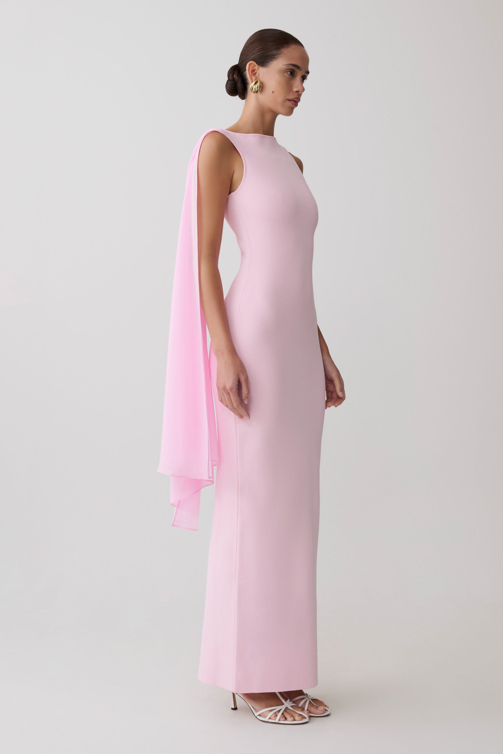 Farid Bandage Midi Dress With Chiffon - Baby Pink - Image 4