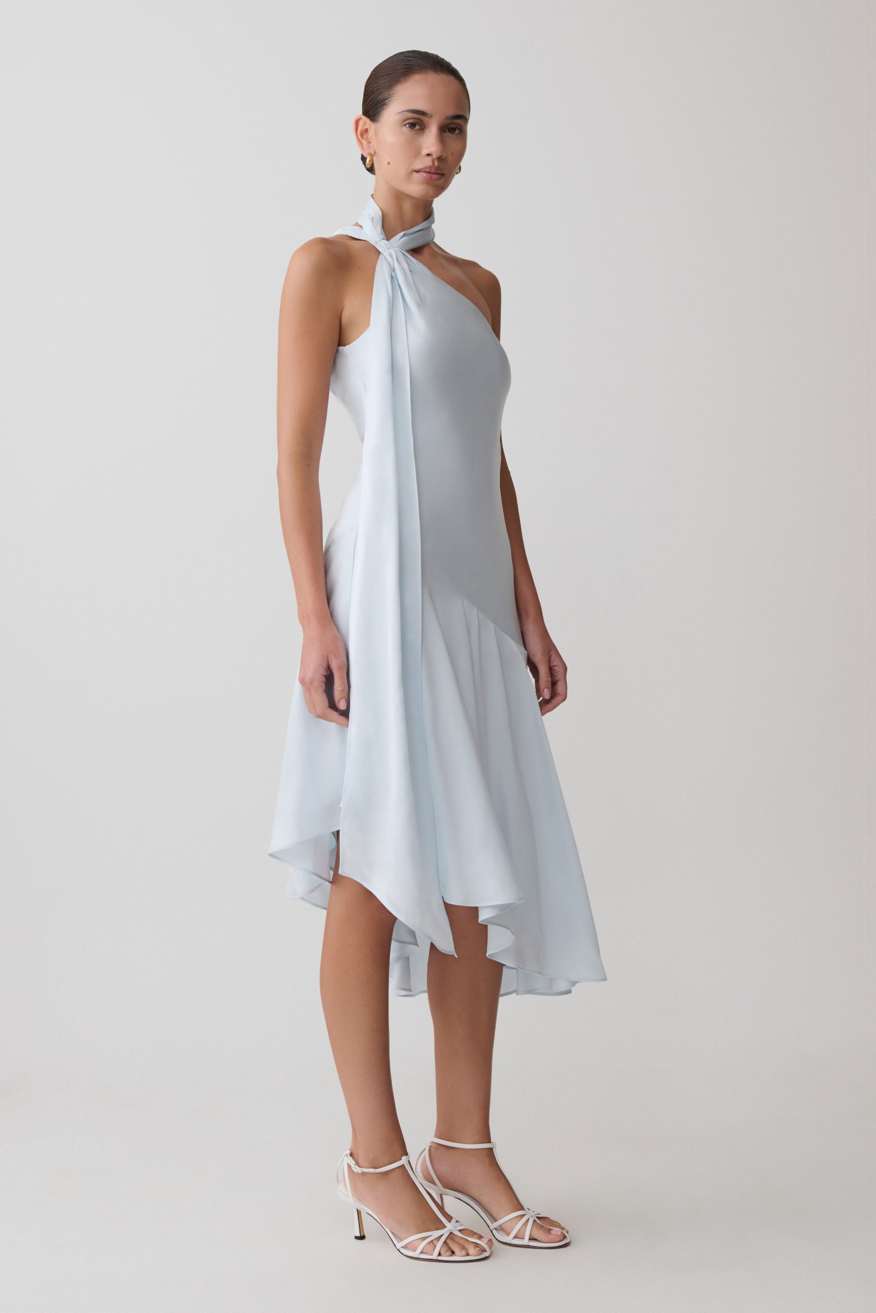 Evelina Halter Asymmetric Hem Midi Dress - Ice Blue - Image 3
