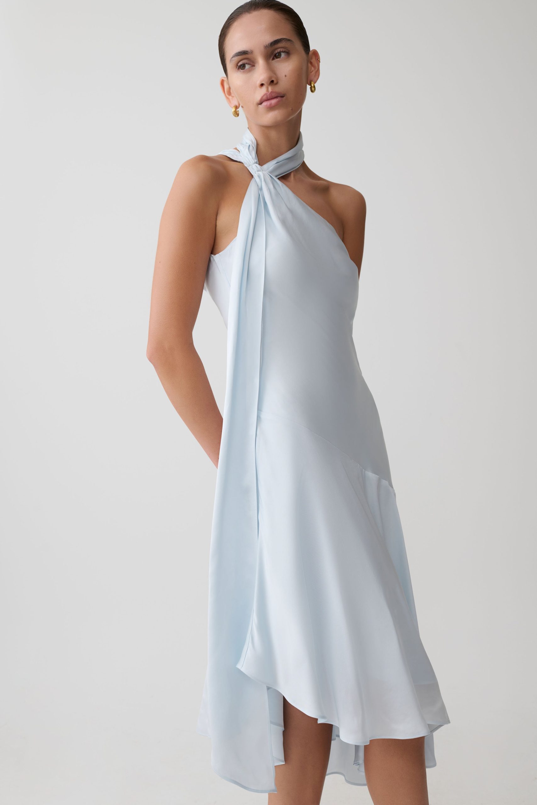 Evelina Halter Asymmetric Hem Midi Dress - Ice Blue - Image 6