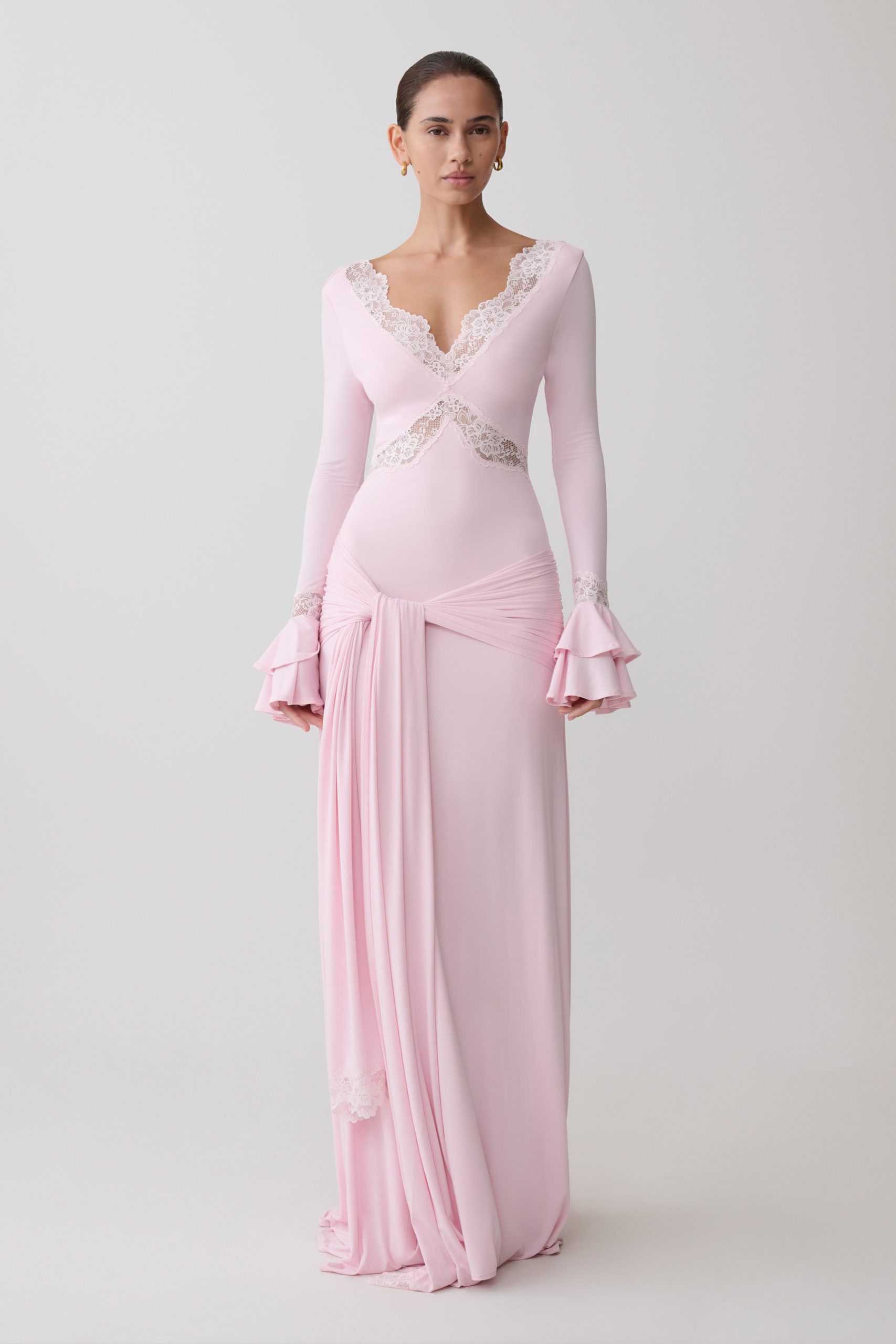 Electra Slinky Lace Maxi Dress - Ballet Pink - Image 4