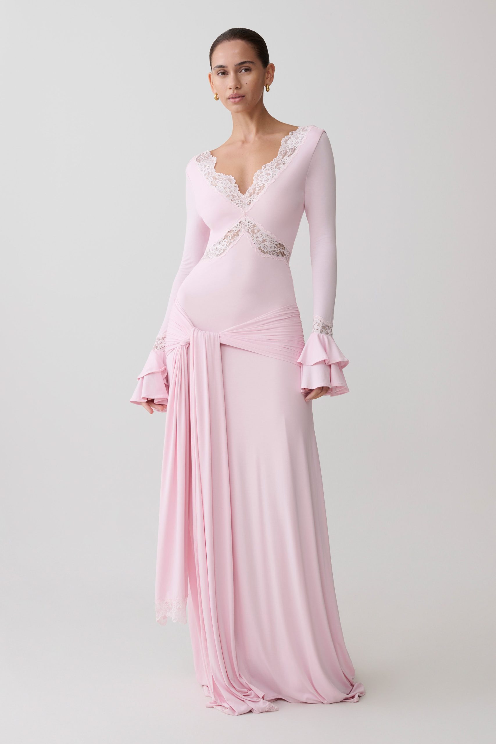 Electra Slinky Lace Maxi Dress - Ballet Pink - Image 5