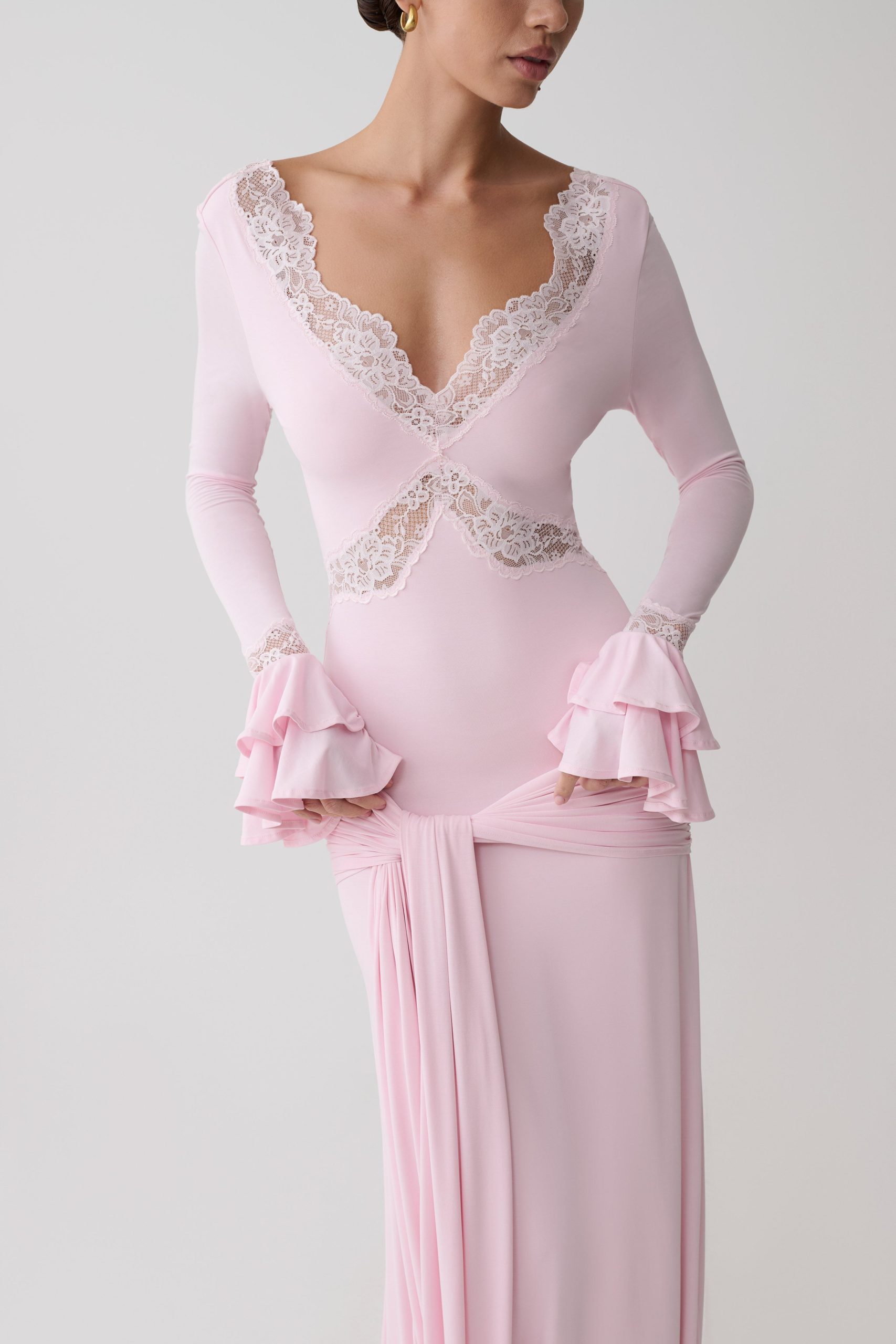 Electra Slinky Lace Maxi Dress - Ballet Pink - Image 3