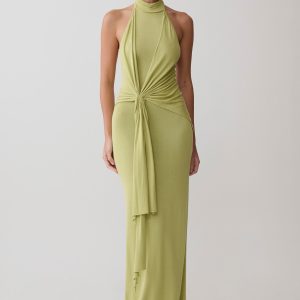 Cindylou Halter Knit Maxi Dress - Light Olive