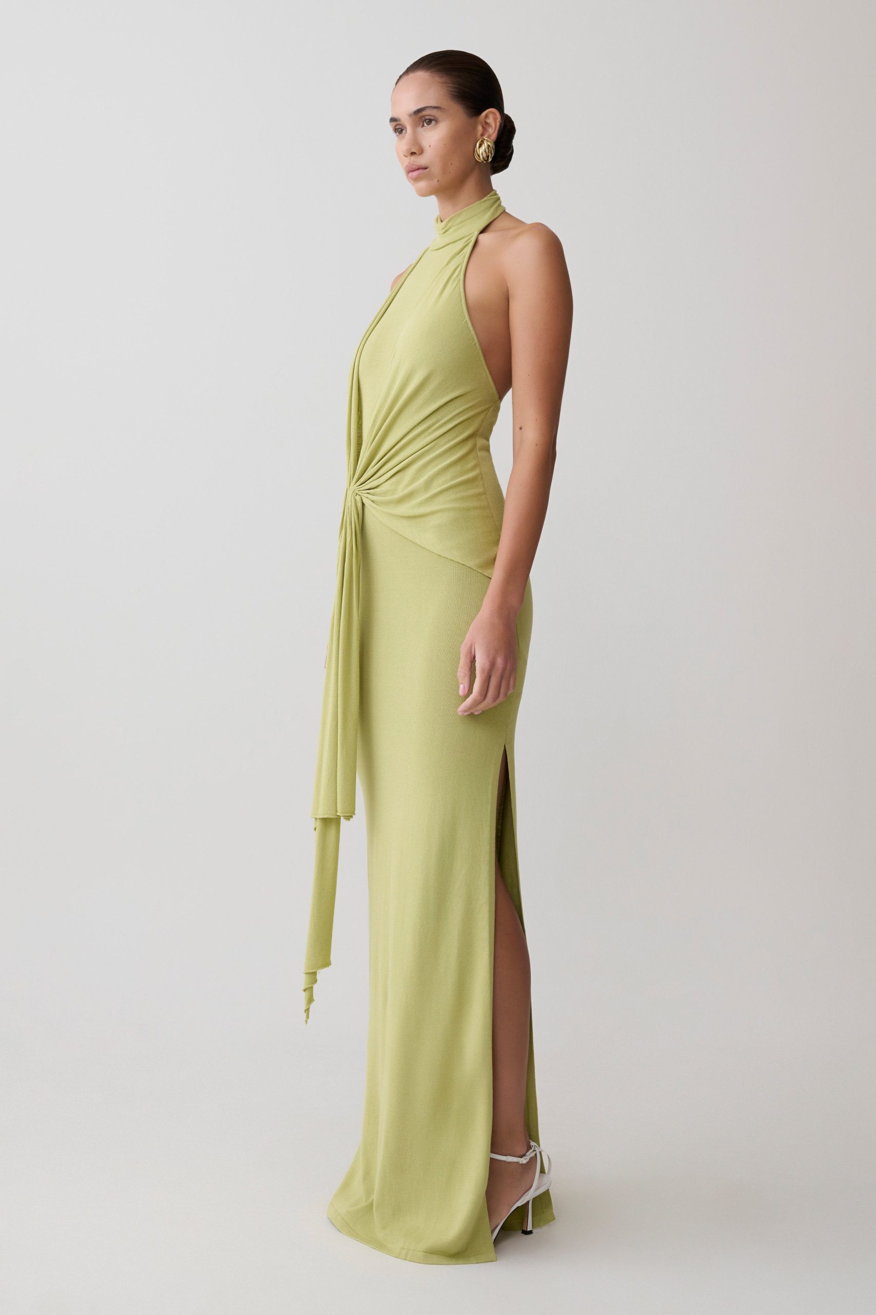 Cindylou Halter Knit Maxi Dress - Light Olive - Image 4