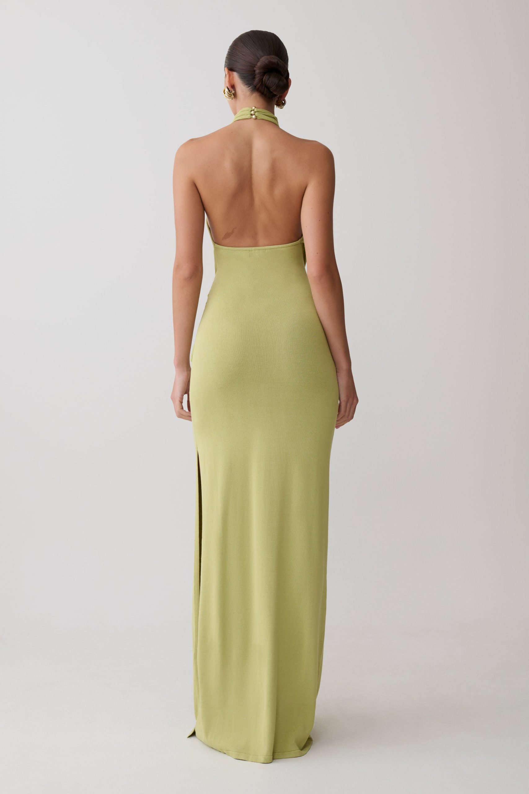 Cindylou Halter Knit Maxi Dress - Light Olive - Image 2