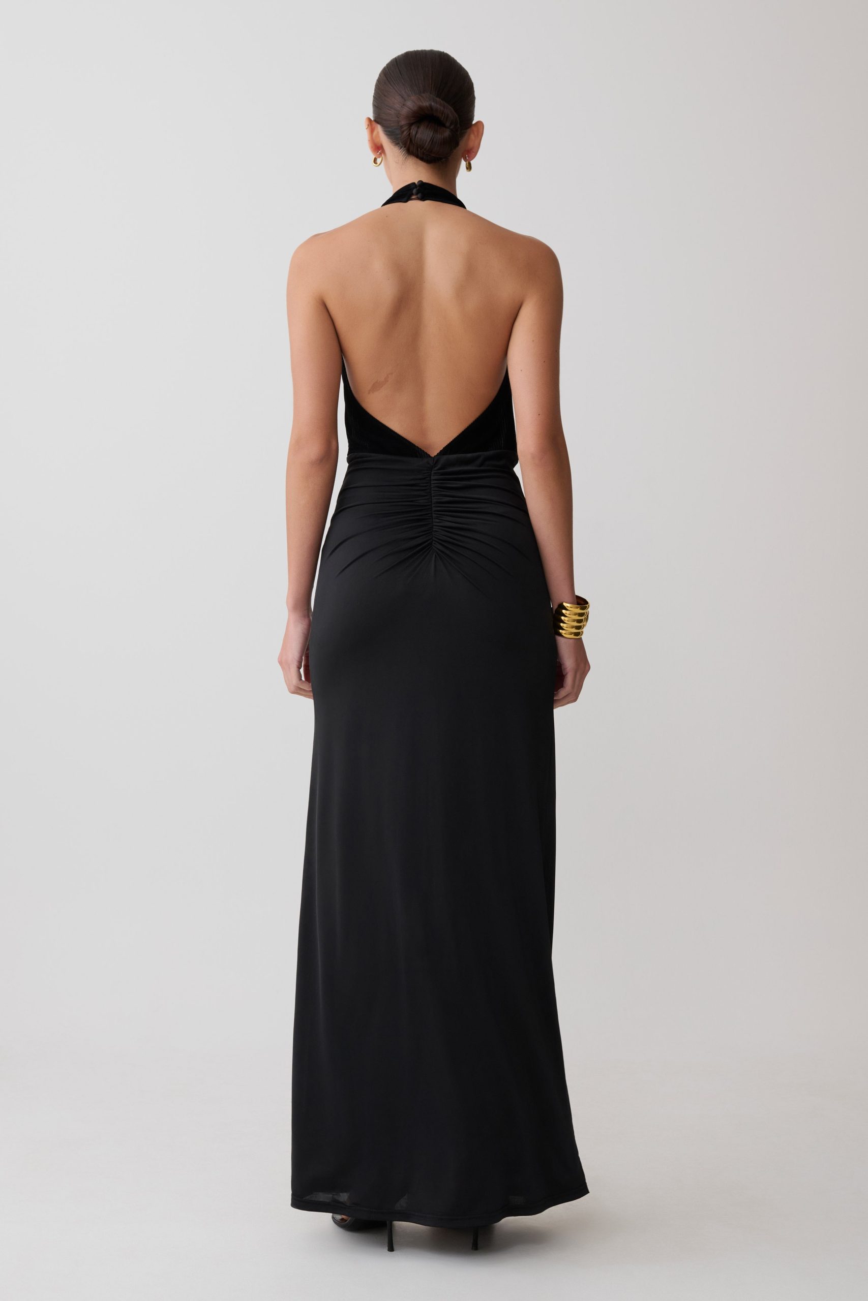 Lien Mesh Velvet Plunge Midi Dress - Black - Image 2