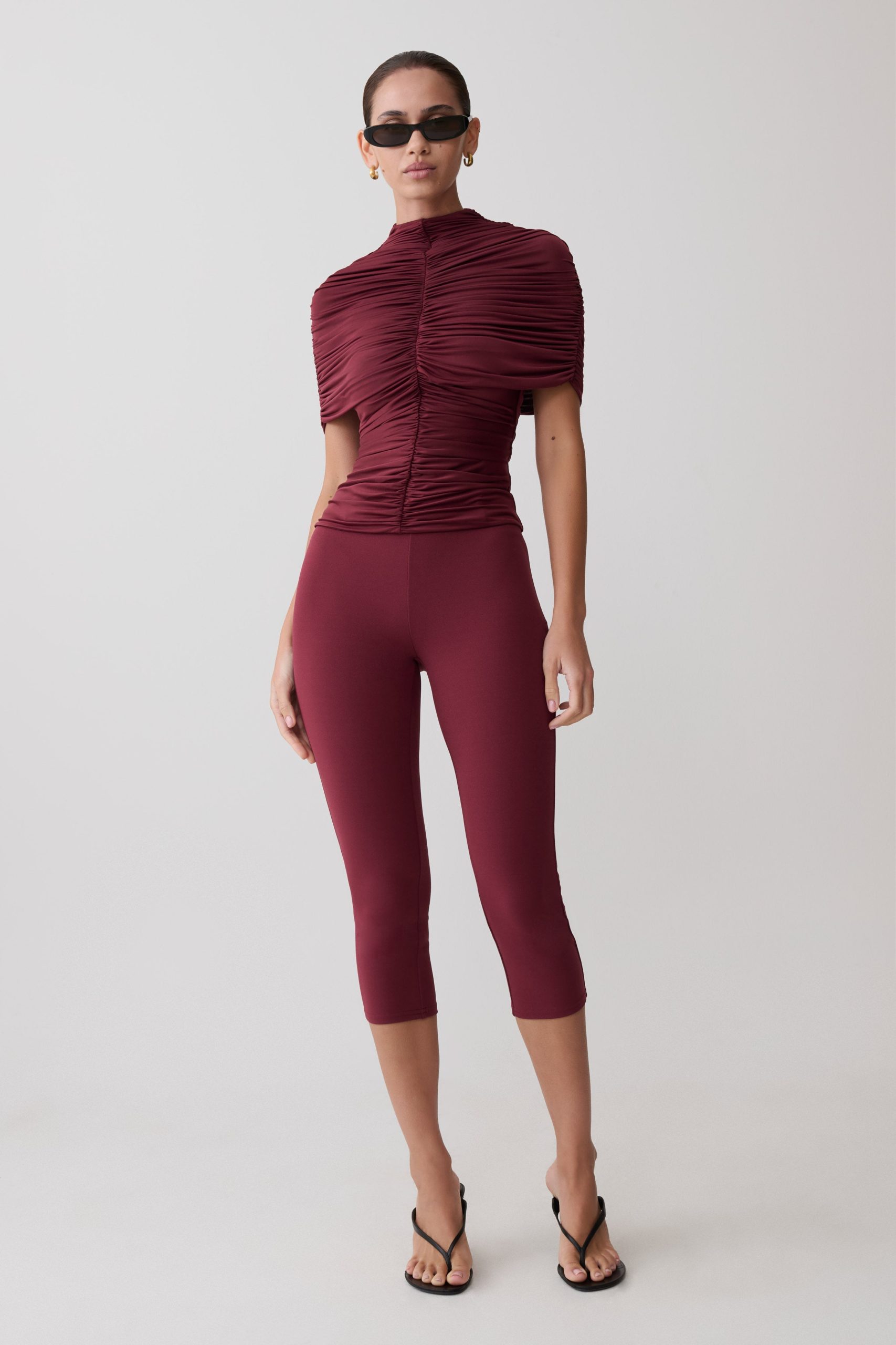 Linh Slinky High Neck Gathered Top - Mahogany - Image 3