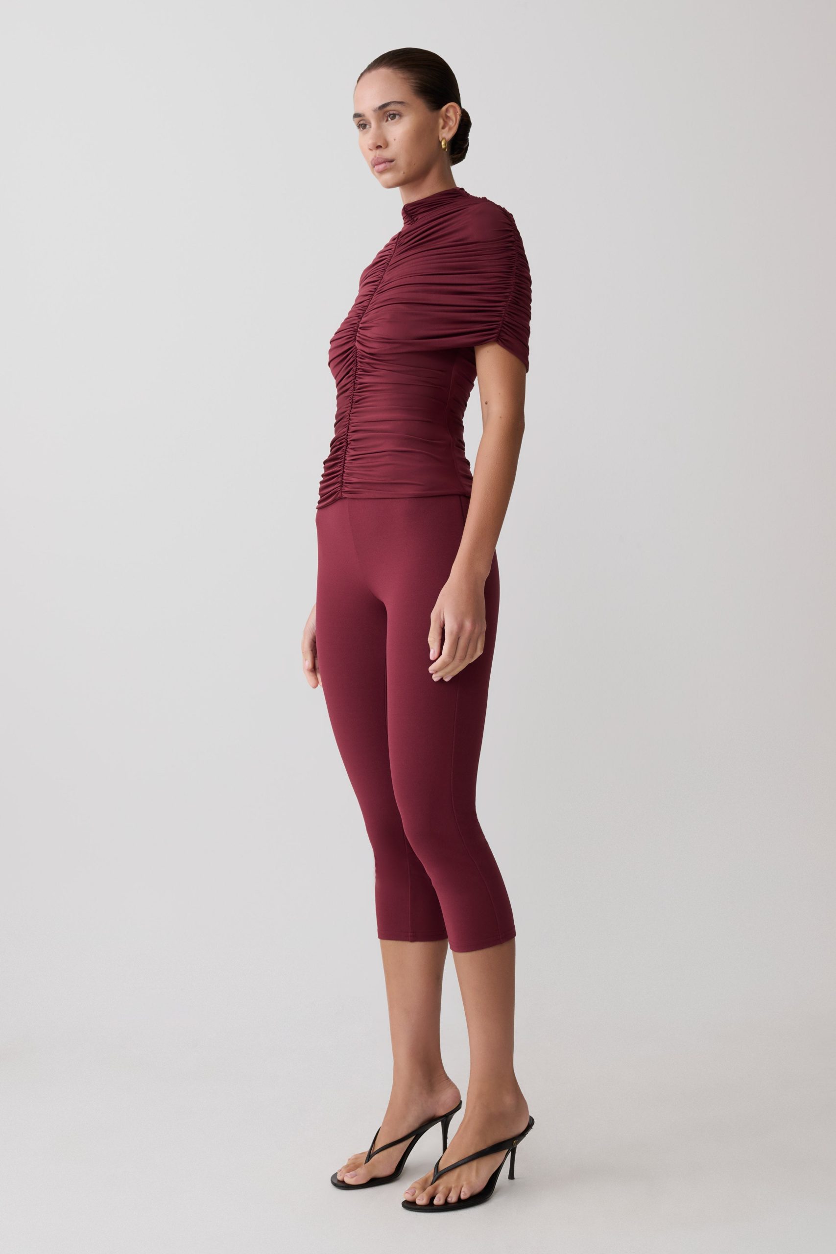 Linh Slinky High Neck Gathered Top - Mahogany - Image 4