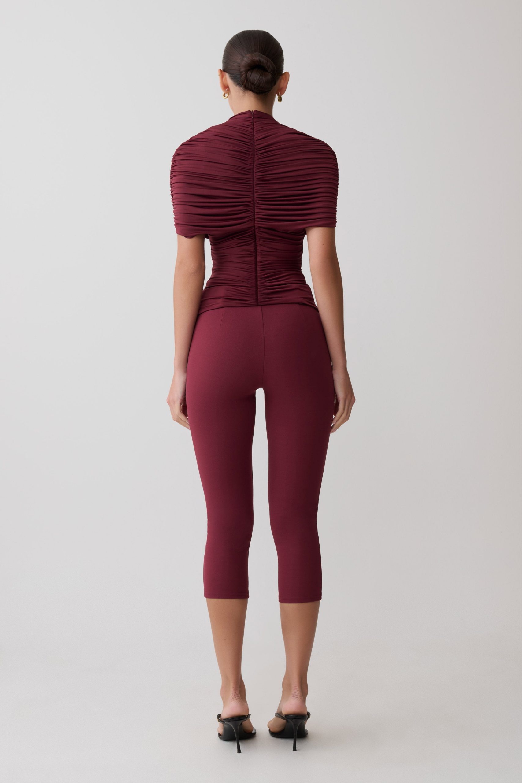 Linh Slinky High Neck Gathered Top - Mahogany - Image 2