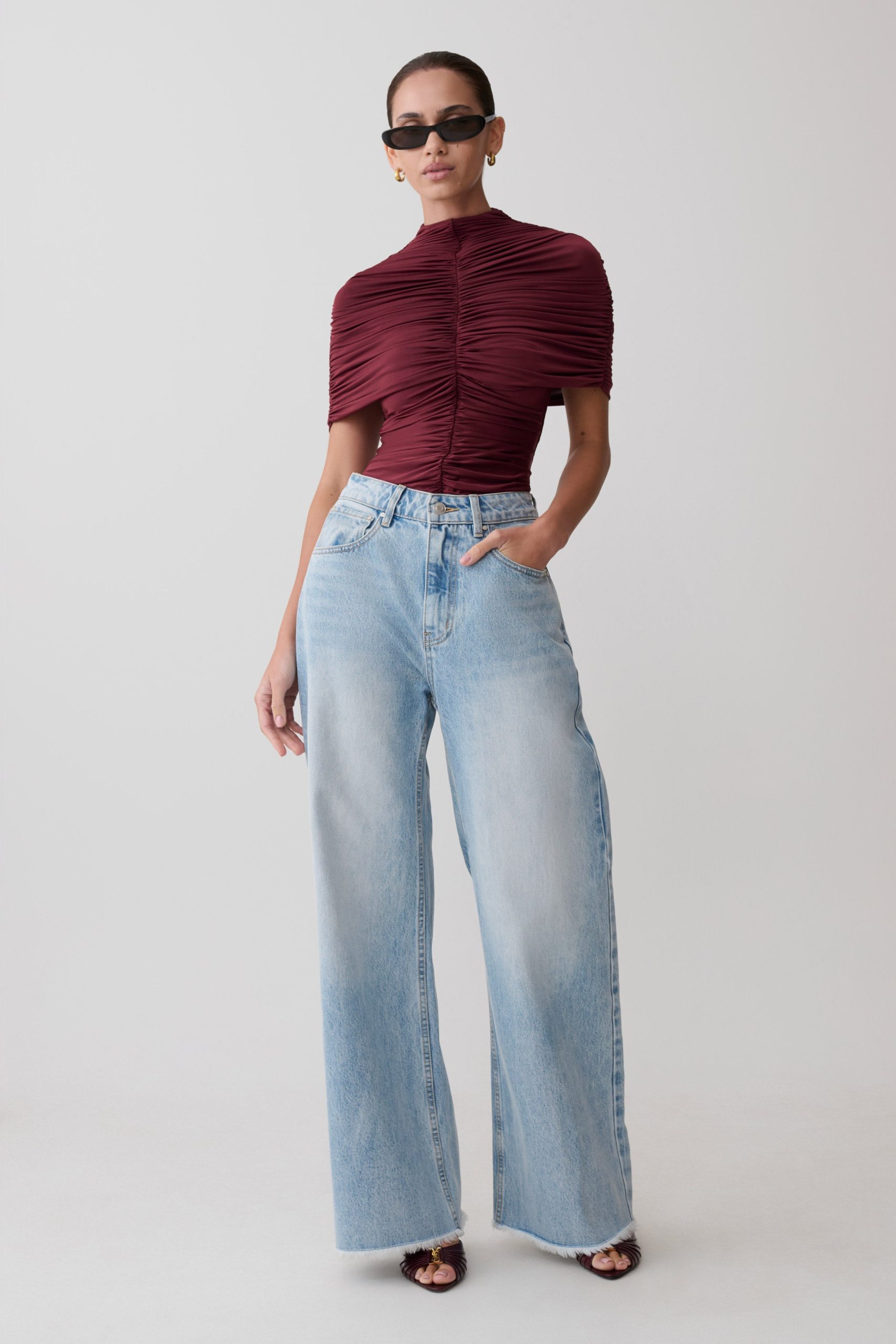 Linh Slinky High Neck Gathered Top - Mahogany - Image 7