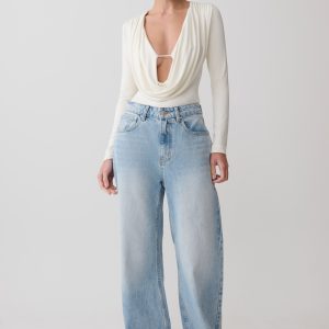 Ren Cowl Long Sleeve Slinky Bodysuit - Ivory