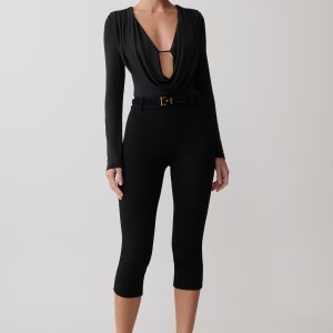 Ren Cowl Long Sleeve Slinky Bodysuit - Black
