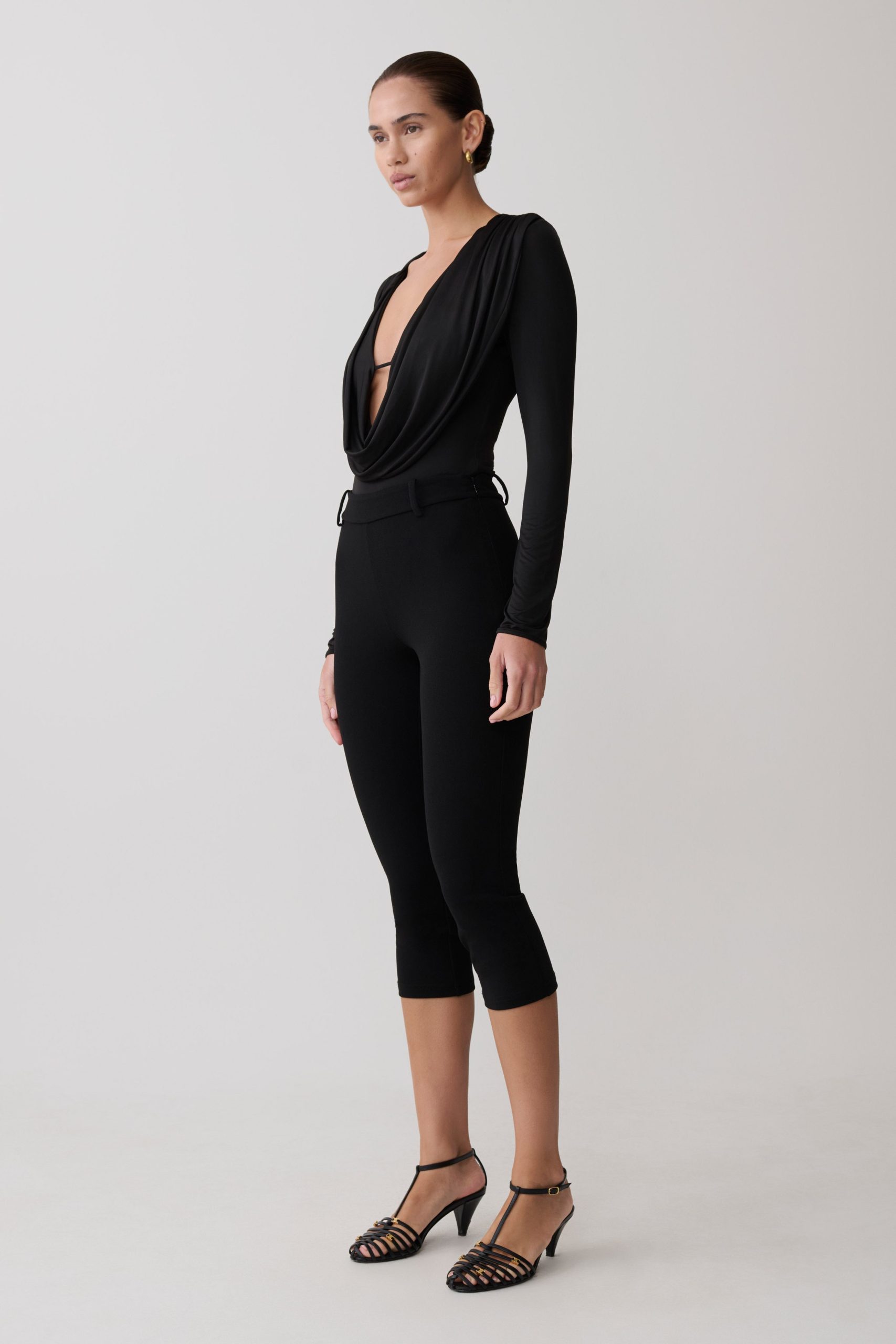 Ren Cowl Long Sleeve Slinky Bodysuit - Black - Image 3