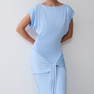 Maiara Shortsleeve Slinky Tie Maxi Dress - Sea Blue