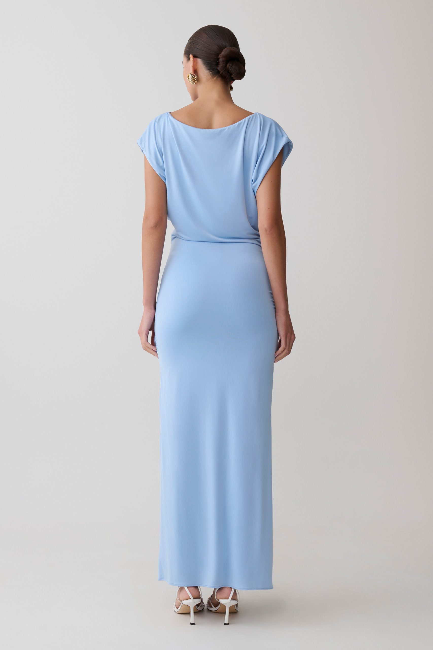 Maiara Shortsleeve Slinky Tie Maxi Dress - Sea Blue - Image 2