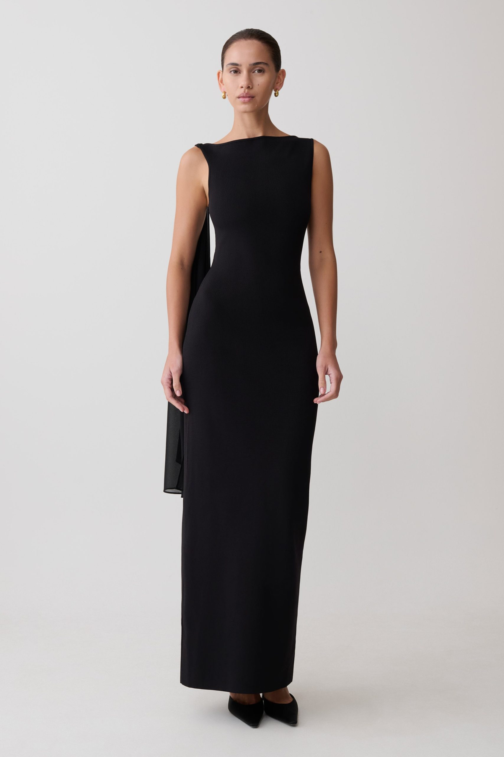 Farid Bandage Midi Dress With Chiffon - Black - Image 4