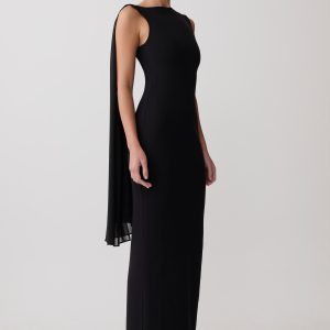 Farid Bandage Midi Dress With Chiffon - Black