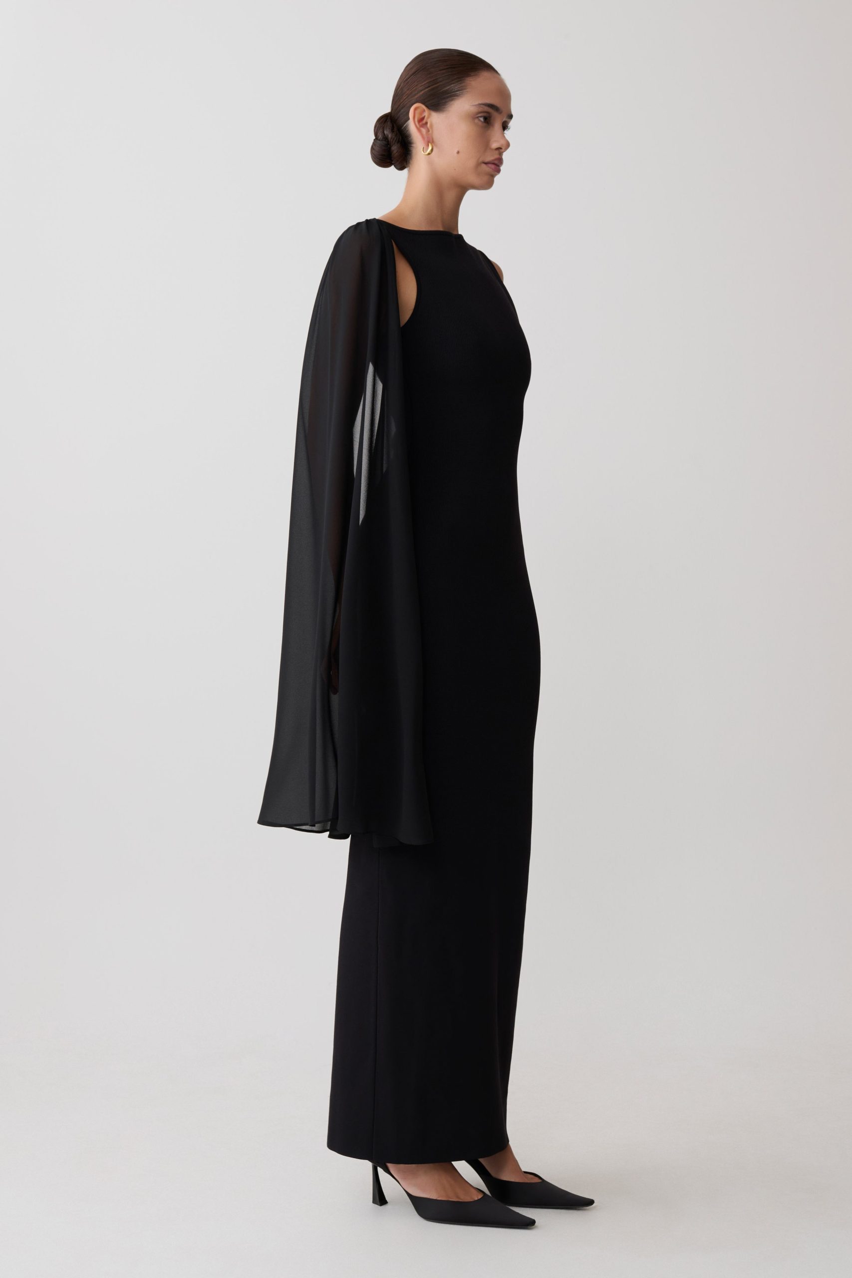 Farid Bandage Midi Dress With Chiffon - Black - Image 2