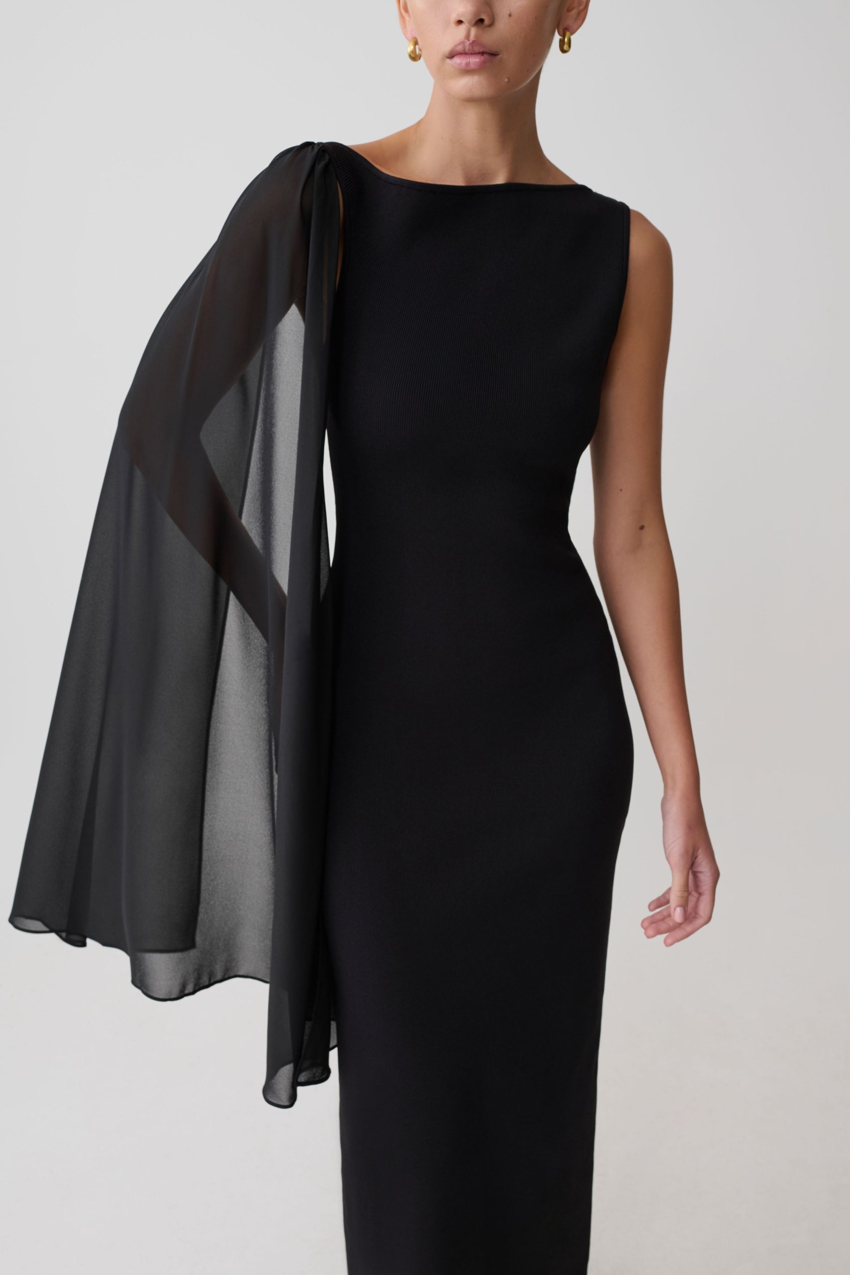 Farid Bandage Midi Dress With Chiffon - Black - Image 5