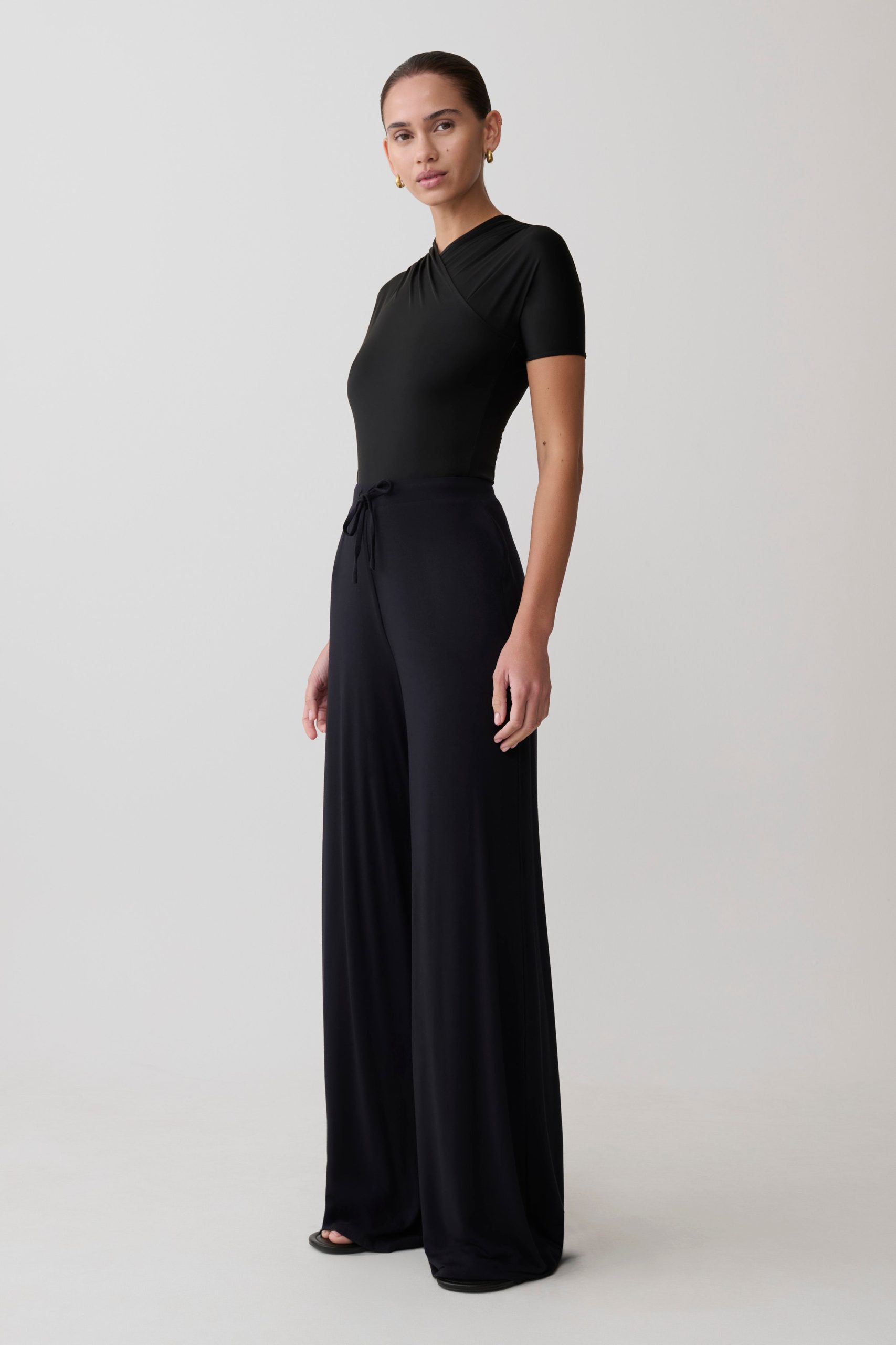 Dewi Wide Leg Modal Pants - Black - Image 3