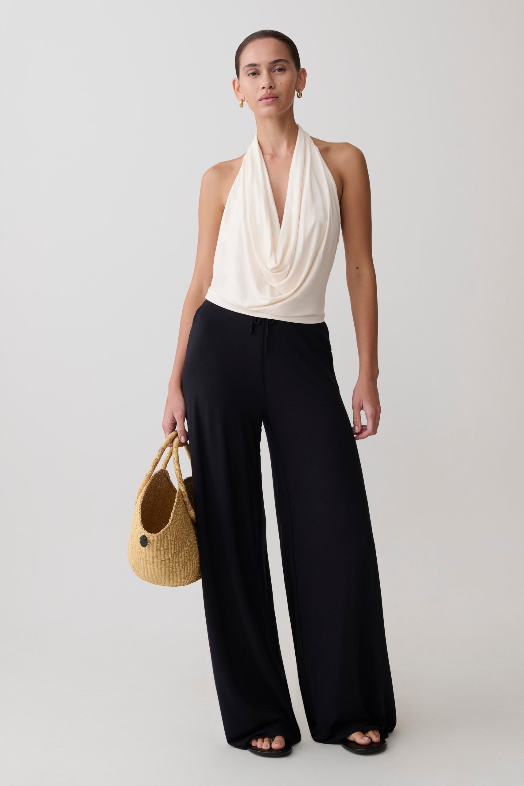 Dewi Wide Leg Modal Pants - Black - Image 4