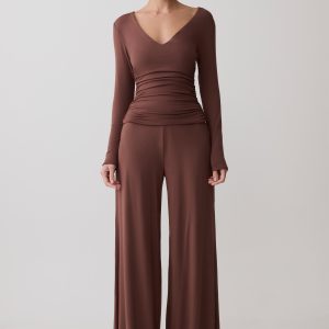 Dewi Wide Leg Modal Pants - Chocolate