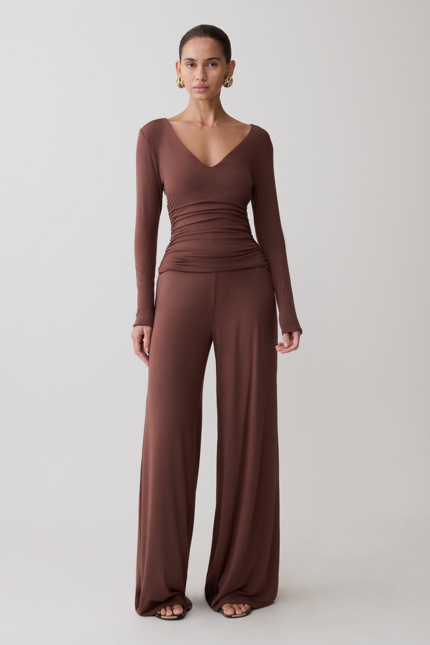 Dewi Wide Leg Modal Pants - Chocolate - Image 4