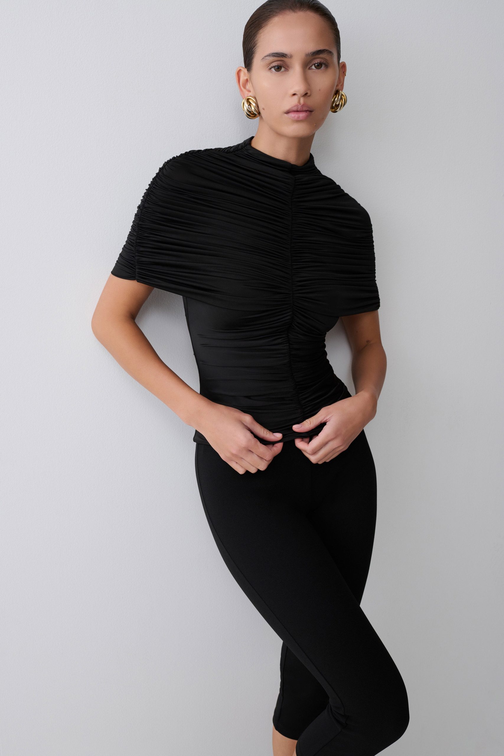 Linh Slinky High Neck Gathered Top - Black - Image 3