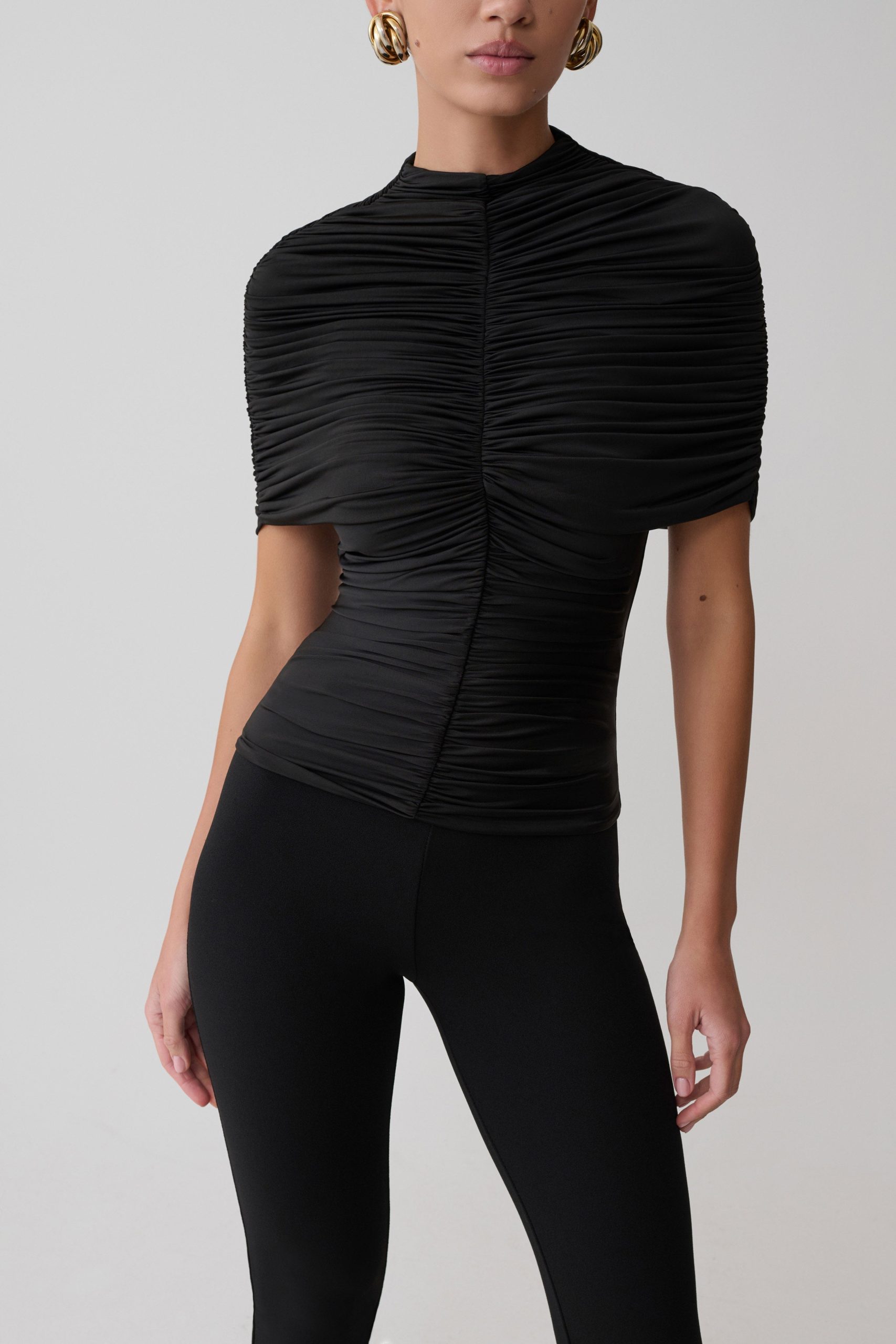 Linh Slinky High Neck Gathered Top - Black - Image 8